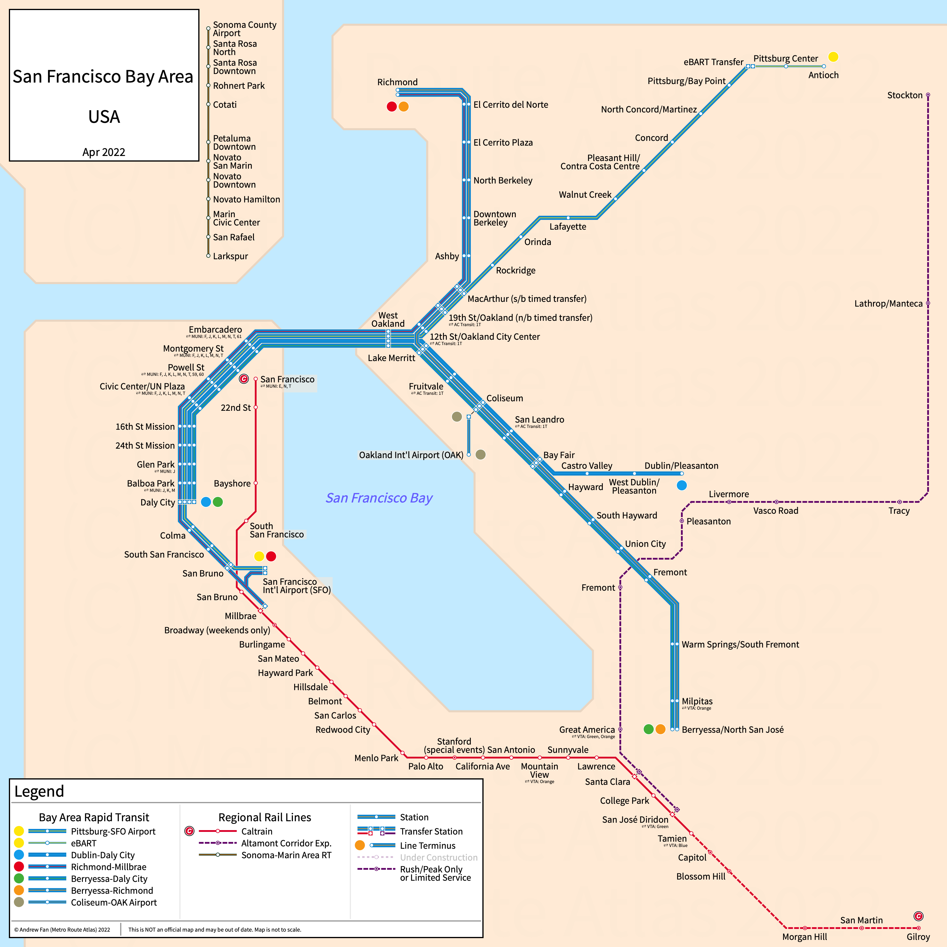 Metro Route Atlas San Francisco Bay Area Metropolitan Area USA